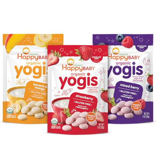 Happy Baby Organics Yogis Freeze-Dried Yogurt & Fruit Snacks, 3 Flavor Variety Pack, 1 Ounce (Pack of 3)