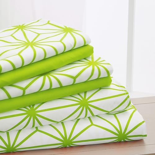 Elegant Comfort Luxury Soft 4-Piece Cube Geometric Pattern Sheet Set - 1500 Premium Quality Microfiber - Wrinkle and Fade Resistant Coziest Bedding Set, All Around Elastic Fitted Sheet, Twin XL, Lime