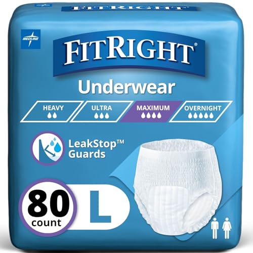 FitRight Super Adult Incontinence Underwear, Maximum Absorbency, Large, 40"-56", 4 Packs of 20 (80 Total)