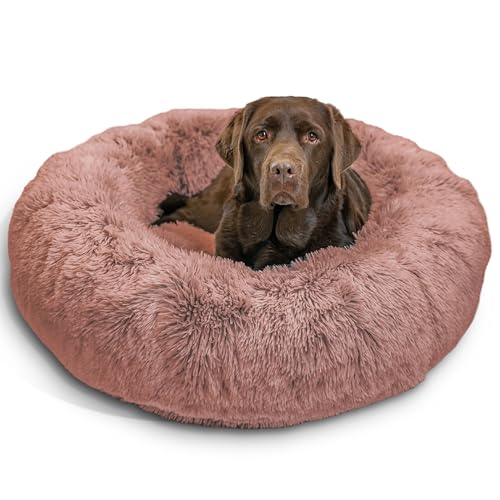 Best Friends by Sheri The Original Calming Donut Dog Bed for Large Dogs up to 100 lbs, Shag Faux Fur, Dusty Rose, 36" x 36"