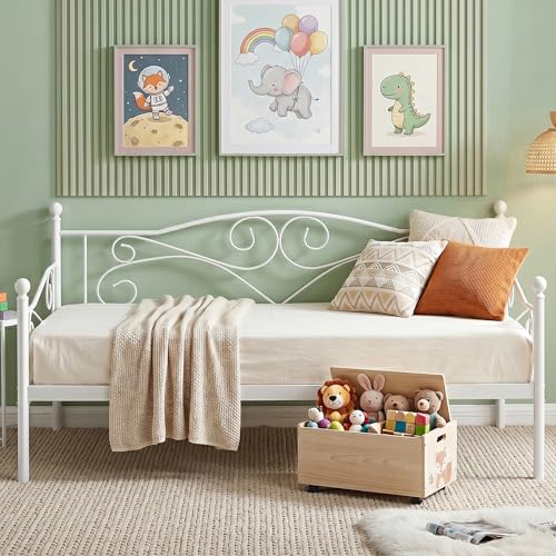 VECELO Daybed Frame, Twin Size Metal Platform Bed with Headboard,Heavy Duty Steel Slats Support for Living Room Bedroom Guest Room, Easy Assembly