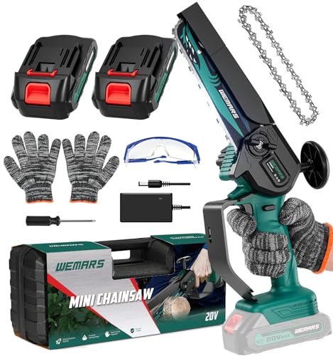 WEMARS Mini Chainsaw Cordless, 6-Inch Portable Electric Chainsaw with Security Lock-Handheld Small Power Chain Saws with 2 Battery Powered For Wood/Trees Cutting/Courtyard Garden, 2025 UPGRADE
