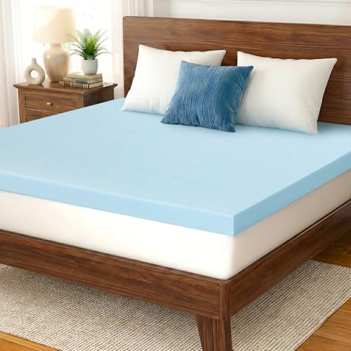 Full Mattress Topper, 2 Inch Gel Memory Foam, Balanced Comfort, Pressure Relief, Ventilated Breathable Design, CertiPUR-US Certified, Blue