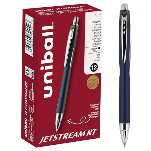 uniball Jetstream RT Ballpoint Pens, Fine Point (0.7mm), Black, 12 Pack