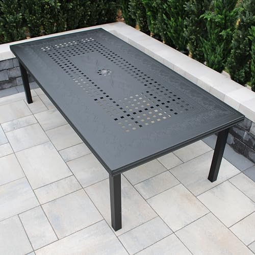 Oakland Living 1057-RECTANGLE-95-MODERN-TABLE-LBK Modern Outdoor Mesh Aluminum Black 95-in Rectangle Large Patio Dining Table