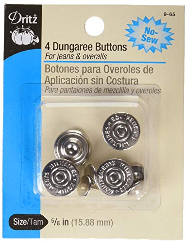 Dritz 9-65 No-Sew Dungaree Buttons, Nickel, 5/8-Inch 4-Count