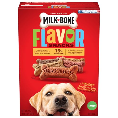 Milk-Bone Flavor Snacks Large Dog Biscuits, Flavored Crunchy Dog Treats, 24 Oz. Box