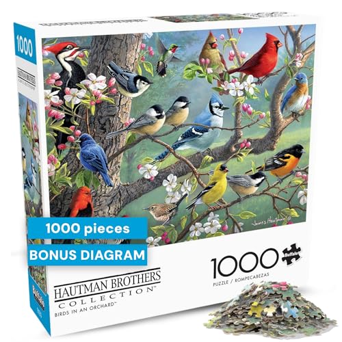 Buffalo Games - Birds in an Orchard - Hautman - 1000 Piece Jigsaw Puzzle for Adults, Challenging Bird Puzzle for Game Nights, Finished Size 26.75 x 19.75, Made in the USA