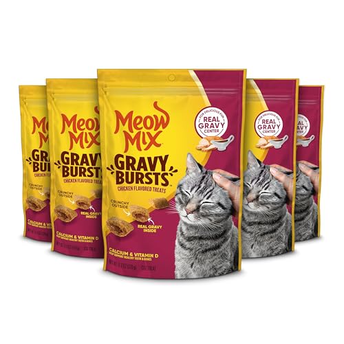Meow Mix Gravy Bursts Chicken Flavored Cat Treats, 6.3 Oz. Bags (Pack of 5)