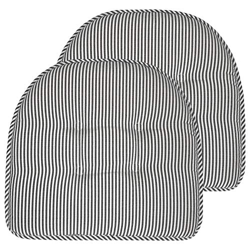 Sweet Home Collection Chair Cushion Memory Foam Pads Tufted Slip Non Skid Rubber Back U-Shaped 17" x 16" Seat Cover, 2 Count (Pack of 1), Pinstripe Charcoal