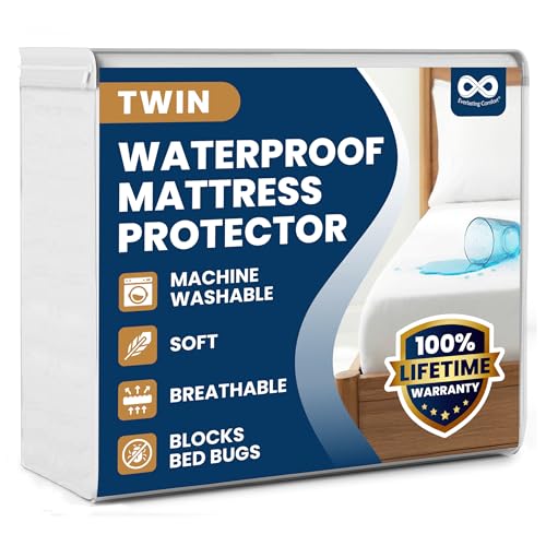 Everlasting Comfort Premium Twin Size Mattress Protector - Waterproof & Hypoallergenic, Noiseless Design, Washable Cover, 18" Deep Pocket, Bed Bug & Dust Mite Protection Cover for Sleep Hygiene