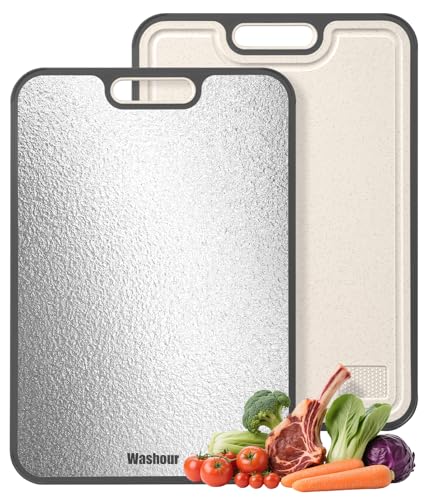 Washour Non Toxic Cutting Board for Kitchen, Food Grade Stainless Steel Cutting Boards 2 in 1 Double Sides, Non Slip Cutting Mat 16””