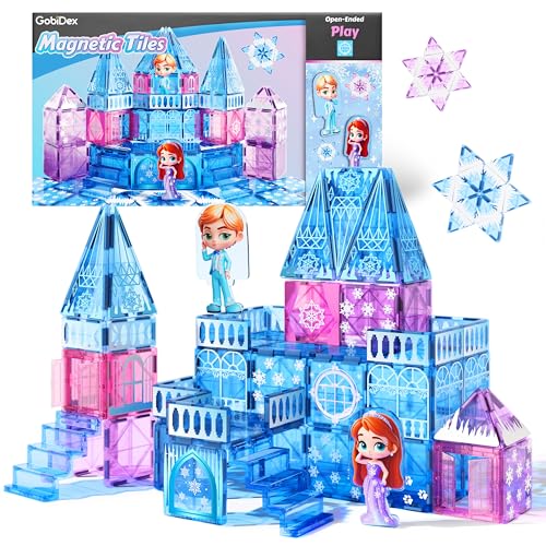 GobiDex Magnetic Building Blocks Princess Castle with 2 Dolls & Stairs, STEM Magnetic Tiles Building Toys for Kids Ages 3-5 4-8, Magnets Sensory Toddler Toys Birthday Gifts for 3+ Year Old Girls Boys