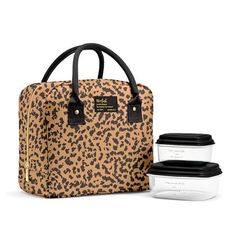 Fit & Fresh Bloomington Lunch Bag for Women - Insulated Large Lunch Box for Work with Containers, Leak-Resistant, Stain-Resistant, Zipper Closure, Cheetah