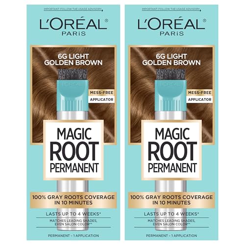 L'Oreal Paris Magic Root Permanent Hair Color Kit, 100% Gray Hair Coverage In Just 10 Minutes, Precision Brush Applicator for Seamless Application, 6G Light Golden Brown (2 Count)