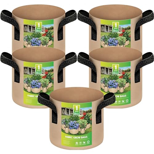 YSSOA 5-Pack 1 Gallon Grow Bags Heavy Duty Thickened Nonwoven Aeration Fabric Pots with Handles, Cloth Pots for Plants, Vegetable, Flower, Tomato Potato