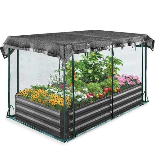 Quictent Galvanized Raised Garden Bed with Crop Cage Plant Protection Net Tent and Shade Cloth Kit Metal Planter Box Bottomless Planting Vegetables Outdoor Backyard Included T Tags Wing Nuts 6x3x1 Ft