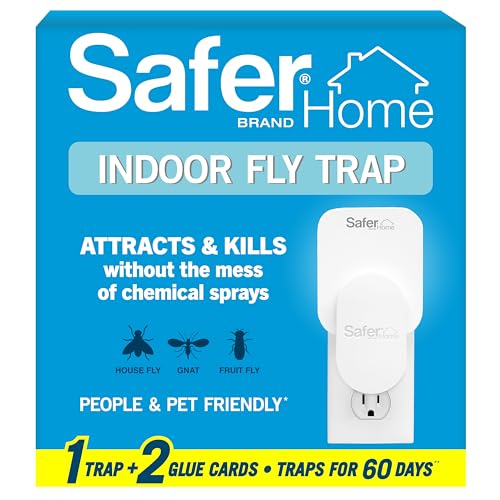 Safer Home Indoor Plug-In Fly Trap - SH502 - Effective Fruit Fly Traps for Indoors, Gnat Traps for House Indoor, 400 Sq Ft Protection - Style: 1 Device + 2 Glue Cards