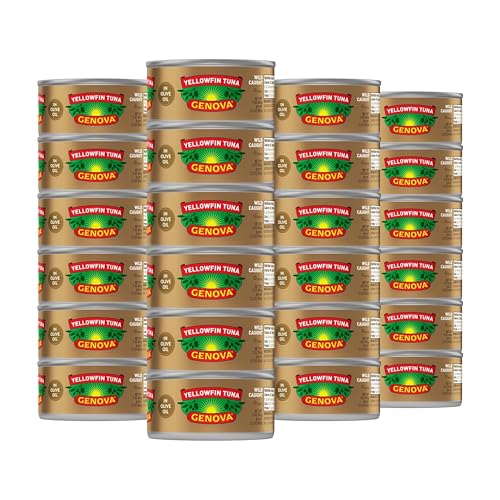 Genova Premium Yellowfin Tuna in Olive Oil, 3 Ounce Cans (Pack of 24), Wild Caught Canned Tuna, Solid Light