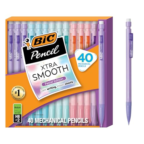 BIC Xtra-Smooth Pastel Mechanical Pencils with Erasers, Medium Point (0.7mm), 40-Count Pack, Bulk Mechanical Pencils for School or Office Supplies