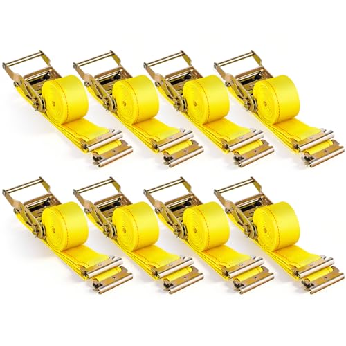 VEVOR E-Track Ratchet Straps, 8 Pack 2" x 15' Heavy Duty Cargo Tie-Downs, 4400 lbs Breaking Strength, Standard E Track Fitting Tie Down, E-Track Spring Fittings for Cargo Vans, Trucks, Trailers