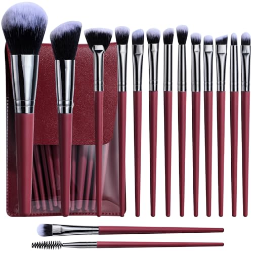 BS-MALL 15PCS Professional Makeup Brushes Set – Multi-Purpose Travel-Friendly Makeup Brush Set with Case – Affordable & Luxury Makeup Kit for Even Application (Silver red)