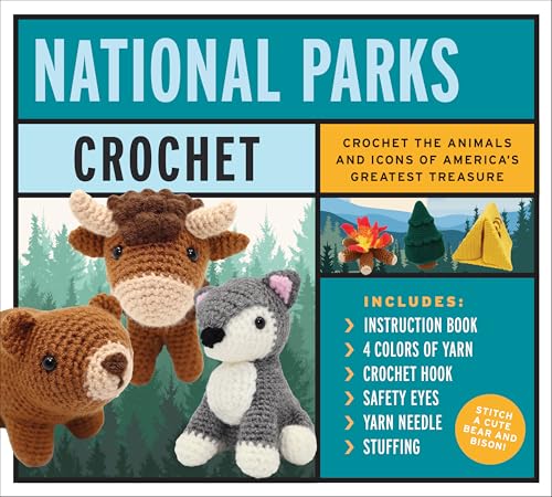 National Parks Crochet Kit: Crochet the Animals and Icons of America's Greatest Treasure - Includes: Instruction Book, 4 Colors of Yarn, Crochet Hook, Safety Eyes, Yarn Needle, Stuffing