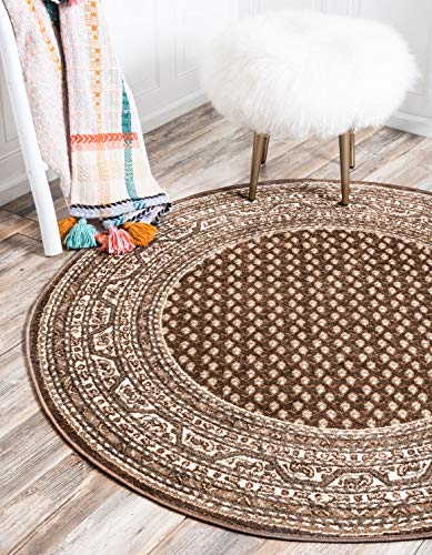 Unique Loom Williamsburg Collection Traditional Border with Dotted Center Area Rug, Round 8' 0" x 8' 0", Brown/Beige