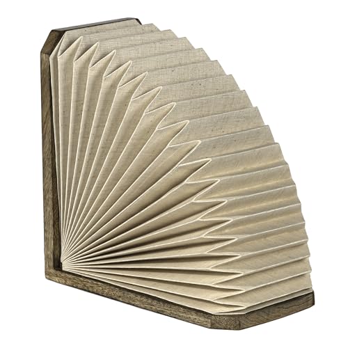 JONATHAN Y 10.6" Natural Modern Art Deco LED Table Lamp for Bedside and Office, Pleated Paper Fan Shade, Mango Wood Base, Boho Accent Lamp for Living Room, LED Bulb JYL9108B