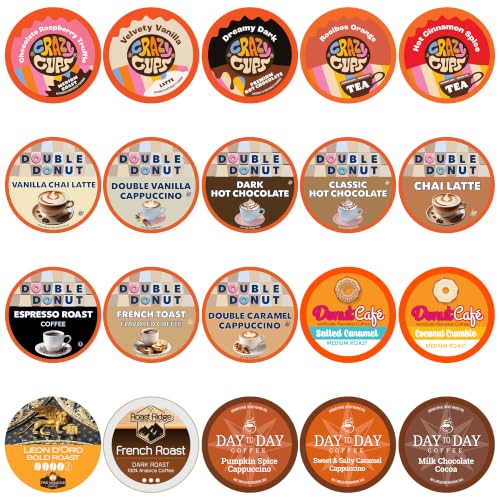 Perfect Samplers Tea Pods, Cider, Hot Chocolate, Cappuccino & Coffee Pods Variety Pack, Single Serve Coffee & K Pod Variety Pack for Keurig K Cups Brewers, Coffee Gift Set, 20 Count