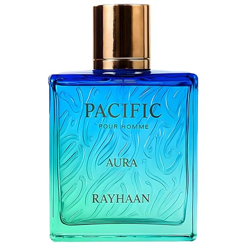 Rayhaan Pacific Aura - Citrus, Aromatic, Mint, Amber, Fresh - Eau de Parfum Spray for Men, 3.4 Ounce / 100 ml