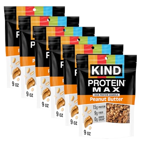 KIND Protein MAX Granola, Peanut Butter, Gluten Free, High Protein, Keto Snacks, 15g Protein, 9oz, 6 Count