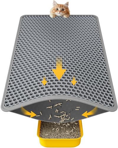 Cat Litter Mat - 23.2'' x 14.6'' Small Litter Trapping Mat, Easy to Clean Litter Box Mat, Waterproof, Urine-Proof, Non-Slip, Cat Toilet Training Systems Accessories, Grey