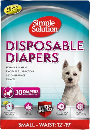 Simple Solution Female Dog Diapers – Disposable Diapers for Potty Training, Incontinence, and Heat Cycle Protection – Leak-Proof Fit for Small Dogs, 12–19 Inch Waist – 30 Count