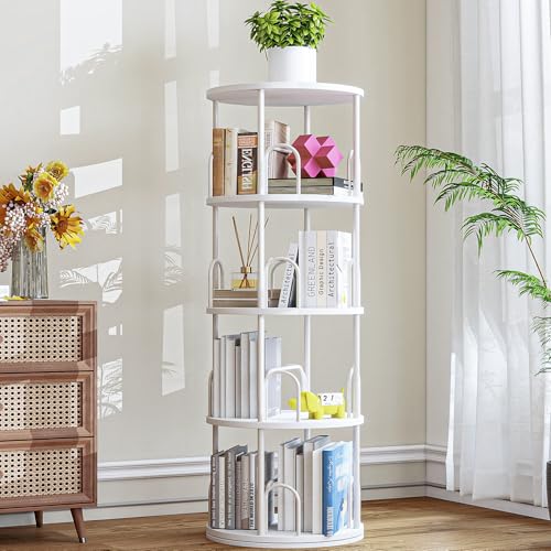 Arbcoler 4 Tier Round Rotating Bookshelf Revolving Bookcase, 360° Spinning Book Shelf Tower for Kids, Narrow Rolling Bookshelves for Small Space, Corner, Bedroom, Office