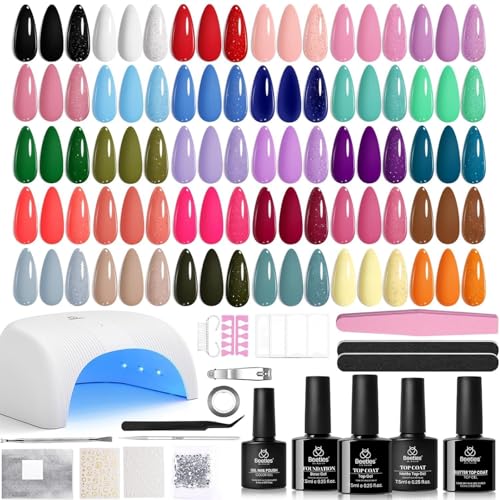 Beetles Gel Nail Polish Kit with U V Light -54 Pcs Gel Nail Kit Four Seasons Glow 32 Colors Set with Base Matte & Glossy Top Coat Soak Off Home Salon Nails DIY Manicure Gifts for Women Teen Girls