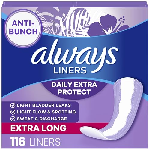 Always Panty Liners for Women Anti-Bunch Xtra Protection Daily Liners, Extra Long, Unscented, 116 Count