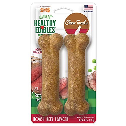Nylabone Healthy Edibles Natural Dog Chews Long Lasting Roast Beef Flavor Treats for Dogs, Medium/Wolf (2 Count)