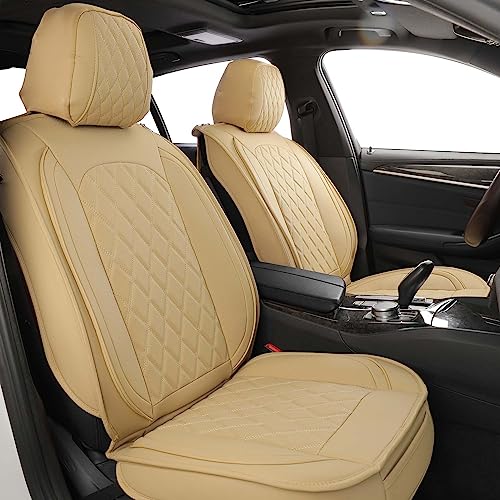 MIROZO Seat Covers Full Set,Beige Seat Covers for Cars 5 Seats,Waterproof Leather Car Seat Covers,Car Seat Protector for Front and Rear Rows Fit for Most Sedans SUV Pick-up Truck (Beige,Full Set