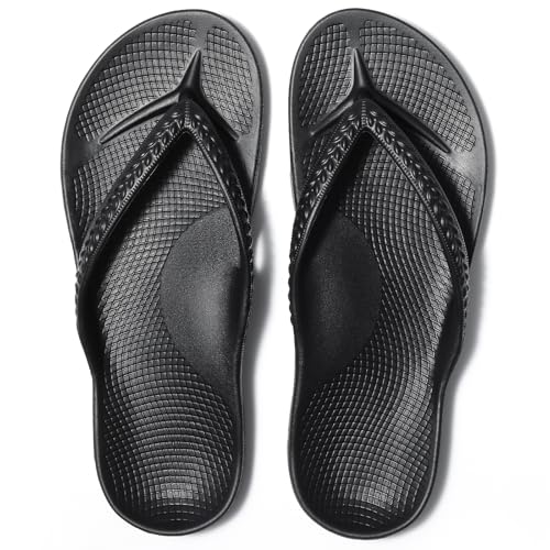 Litfun Women's Arch Support Flip Flops for Plantar Fasciitis Orthopedic Thong Sandals Comfortable Summer Beach Pool Slides, Black 39