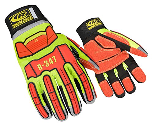 Ansell Ringers Gloves R-347 Rescue Glove, Protection in High Intensity Jobs - First Responders, Rescue, Extrication, Hi-Vis, Large