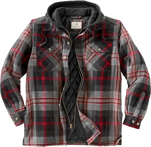 Mens Flannel Shirt Jacket Plaid Hooded Shacket, Locomotive Plaid, XLT