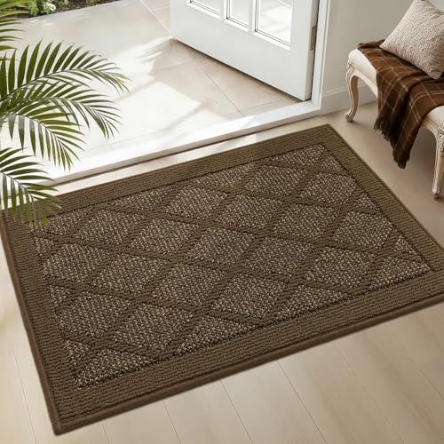 COSY HOMEER Non-Slip Door Mat 20"x32", Entryway Rugs Low Profile Absorbent Dirt Trapper Doormat for Front Entrance, Washable Polypropylene Entry Mat (Dark Brown)
