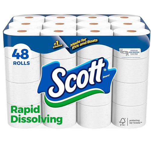 Scott Rapid-Dissolving Toilet Paper, 48 Double Rolls, Septic-Safe, Toilet Paper
