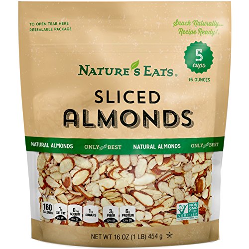 Nature’s Eats Natural Sliced Almonds - Blanched Thin-Cut Almonds for Baking, Salads, Granola, and Snacks - Heart Healthy, High Protein, Gluten Free, Keto Friendly - Bulk 16 oz Resealable Bag
