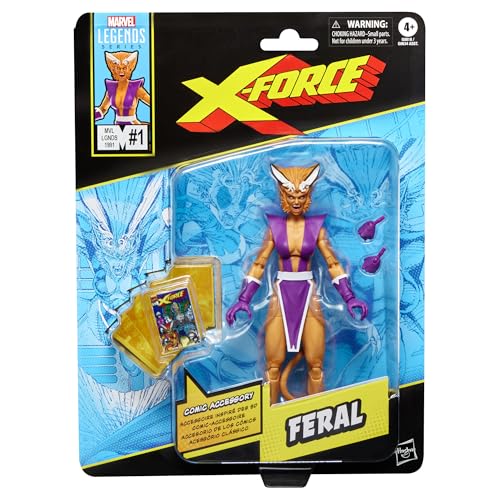 Marvel Legends Series Feral, X-Force #1 (1991) and X-Men Comics-Inspired Collectible 6-Inch Scale Action Figure with Character-Sized Comic Accessory