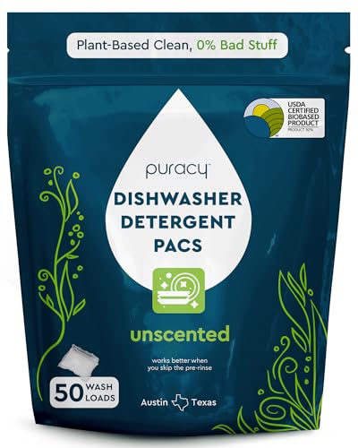 Puracy Dishwasher Pods, Dishwasher Detergent, Free & Clear Dish tabs - Enzyme-Powered, Spot & Residue Free - TikTok Trend Items, Must Haves from TikTok Made Me Buy It (Free & Clear, 50 Count)