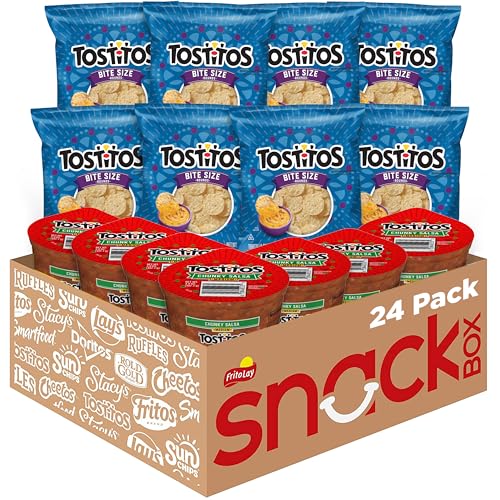 Frito Lay Tostitos Bitesize Rounds Chips and Salsa Dip Cups Variety Pack, (Pack of 24), Vegetarian, Blue