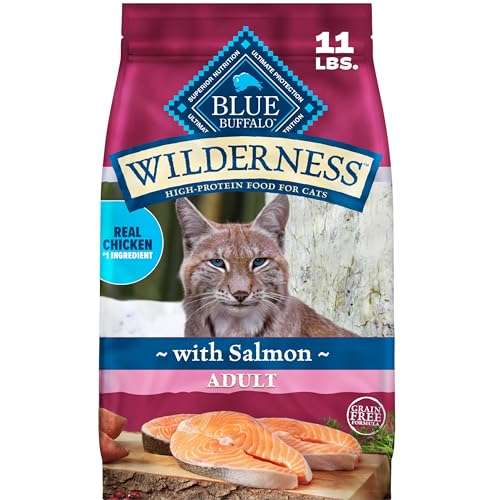 Blue Buffalo Wilderness with Salmon Natural High-Protein Grain-Free Dry Food for Adult Cats, Real Salmon First, Antioxidant-Rich LifeSource Bits Support Immunity, Promotes Strong Muscles,11 lbs.