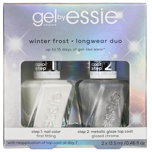essie Nail Polish, 2 Piece Holiday Nail Polish Set, Winter Frost Longwear Duo, Includes Vegan White and Chrome Shades, 1 Kit